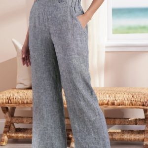 JFN Solid Pocketed Cotton Linen Casual Pants, Pants, color:Deep Gray|size:3XL, JustFashionNow