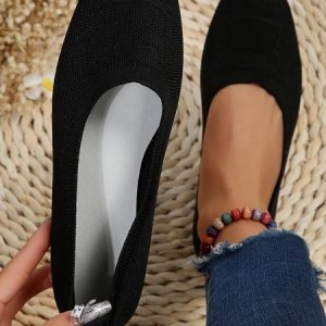 High-Elastic Mesh Fabric Square Toe Comfy Shallow Shoes, Flats, color:Black|size:43, JustFashionNow