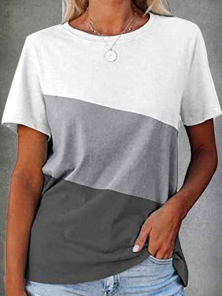 JFN Casual Color Block Regular Fit Short Sleeve T-Shirt/Tee, T-Shirts, color:Multicolor|size:XXL, JustFashionNow