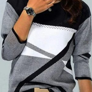 Plus Size Casual Color Block Crew Neck T-Shirt, T-Shirts, color:Black-white|size:4X, JustFashionNow