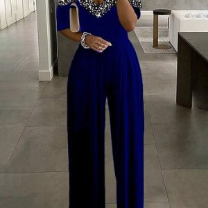 Women's Glitter Sequin Formal Jumpsuit, JustFashionNow Jumpsuits＆Rompers, color:Blue|size:3XL