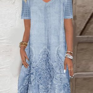 Knitted Loose Lace Casual Dress, Dresses, color:Blue|size:XXL, JustFashionNow