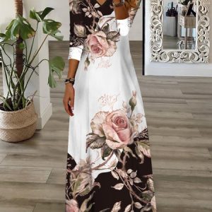 Loose V Neck Casual Striped Dress, Dresses, color:Multicolor|size:XXL, JustFashionNow