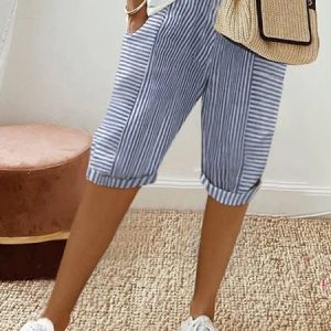 Casual Cotton Striped Pants, Pants, color:Blue|size:XXL, JustFashionNow