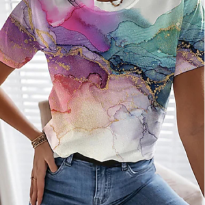 JFN Crew Neck Ombre Colorblock Vacation Casual T-Shirt/Tee, T-Shirts, color:Multicolor|size:XXL, JustFashionNow
