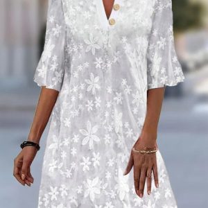 Loose Plain Elegant Cotton Dress, Dresses, color:White|size:XXL, JustFashionNow