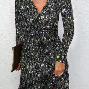 Glitter Plain Elegant Loose Dress, Midi Dresses, Roselinlin - Online Catalog