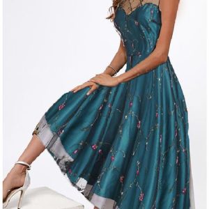Elegant Lace Floral Dress, Dresses, color:Cyan|size:XXL, JustFashionNow