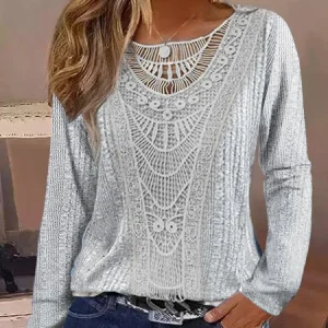 Lace Regular Fit Casual T-Shirt, T-Shirts, color:Gray|size:XXL, JustFashionNow