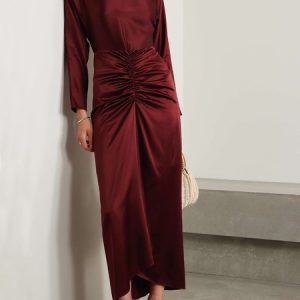 Urban Ruched Regular Fit Dress, Dresses, color:Wine Red|size:XXL, JustFashionNow