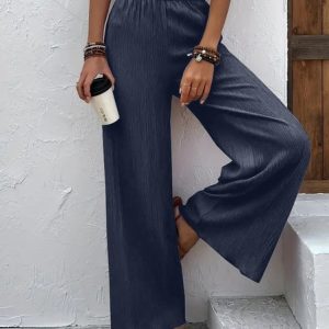 Loose Plain Casual Drawstring Pants, Pants, color:Deep Blue|size:3XL, JustFashionNow