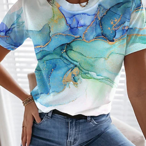 Ombre Crew Neck Casual Short Sleeve T-Shirt, T-Shirts, color:Multicolor|size:3XL, JustFashionNow