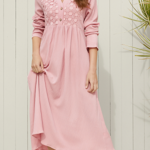 Plain Loose Lace Casual Dress, Dresses, color:Pink|size:XXL, JustFashionNow