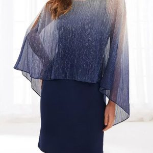 Elegant Regular Fit Crew Neck Plain Dress, Dresses, color:Blue|size:XXL, JustFashionNow