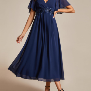 Loose Elegant Cross Neck Plain Chiffon Dress, Dresses, color:Dark Blue|size:XXL, JustFashionNow