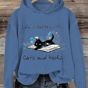 Fun Cat Print Women's Hooded Sweatshirt, Hoodies&Sweatshirts, Lilicloth.com