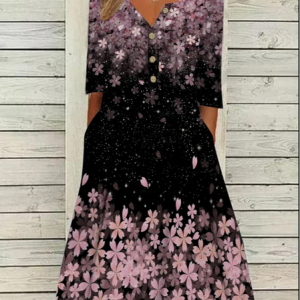 JFN V Neck Floral Vacation Midi Dress, Dresses, color:Black|size:XXL, JustFashionNow