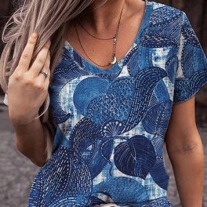 JFN V Neck Abstract Painting Daily T-Shirt/Tee, T-Shirts, color:Blue|size:3XL, JustFashionNow