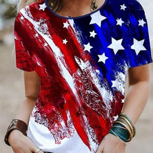 JFN Round Neck American Flag Casual T-Shirt/Tee, T-Shirts, color:Blue|size:XXL, JustFashionNow