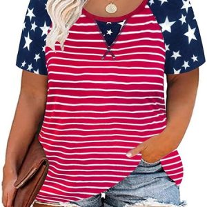 Short Sleeve Stripes Crew Neck Casual Shirts & Tops, T-Shirts, color:Red|size:5XL, JustFashionNow