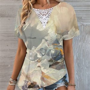 Casual Floral Crew Neck  T-Shirt, T-Shirts, color:Color3|size:3XL, JustFashionNow