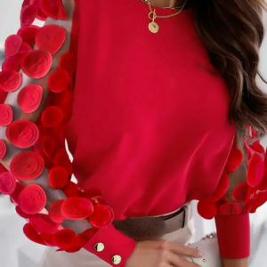 Lantern Sleeve Urban Crew Neck Split Joint Shirt, Shirts & Blouses, color:Red|size:XXL, JustFashionNow