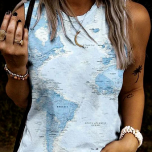 Map Crew Neck Cotton Blends Knit Tank, Tanks & Camis, color:Blue|size:XXL, JustFashionNow