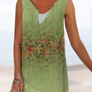 Floral Vacation Loose Women V neck Sleeveless, Tank Tops & Camis, Roselinlin - Online Catalog