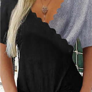 JFN V Neck Colorblock Casual Blouse, T-Shirts, color:Multicolor|size:XXL, JustFashionNow