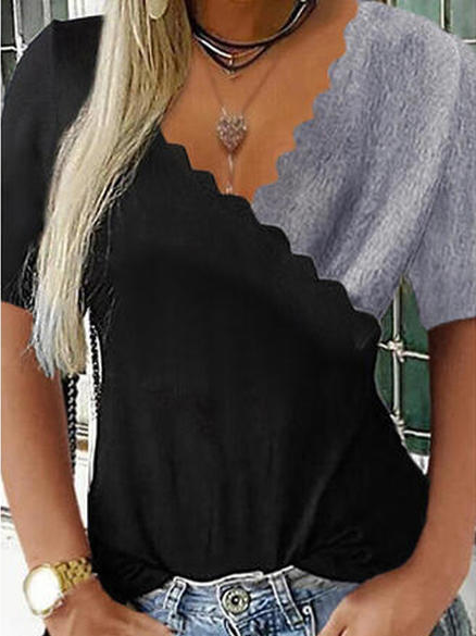 JFN V Neck Colorblock Casual Blouse, T-Shirts, color:Multicolor|size:XXL, JustFashionNow