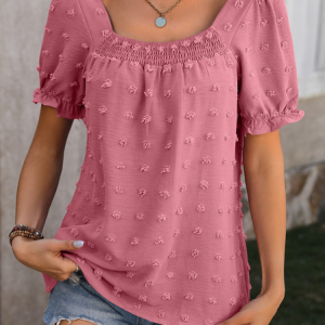 Square Neck Plain Casual Shirt, Shirts & Blouses, color:Coral|size:XXL, JustFashionNow