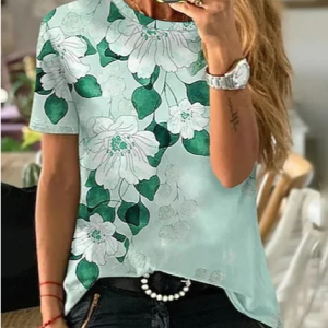 Floral Cotton-Blend Casual Fit T-Shirt, T-Shirts, color:Green|size:XXL, JustFashionNow