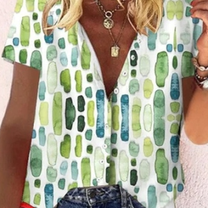 Loose Geometric Casual Blouse, Shirts & Blouses, color:Green|size:XXL, JustFashionNow