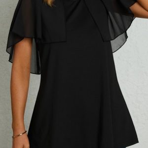 JFN Round Neck Regular Fit Casual Vacation Short Sleeve Top, Shirts & Blouses, color:Black|size:XXL, JustFashionNow