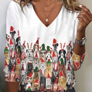 Animal Loose Casual V Neck T-Shirt, T-Shirts, color:White|size:XXL, JustFashionNow
