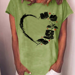 Women's Book Lover Gift Cotton-Blend Casual T-Shirt, T-Shirts, color:Green|size:3XL, JustFashionNow