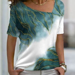 JFN V Neck Loose Ombre Casual T-Shirt, T-Shirts, color:Green|size:XXL, JustFashionNow