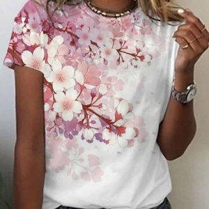 JFN Crew Neck Floral Vacation T-Shirt/Tee, T-Shirts, color:Pink|size:XXL, JustFashionNow