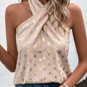 Halter Loose Casual Geometric Tank Top, Tanks & Camis, color:Khaki|size:XXL, JustFashionNow
