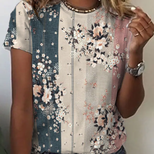 JFN Crew Neck Floral Casual T-Shirt/Tee, T-Shirts, color:Multicolor|size:XXL, JustFashionNow