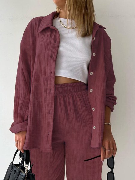 Cotton And Linen Casual Two-Piece Set, Suit Set, color:Coffee|size:XL, JustFashionNow