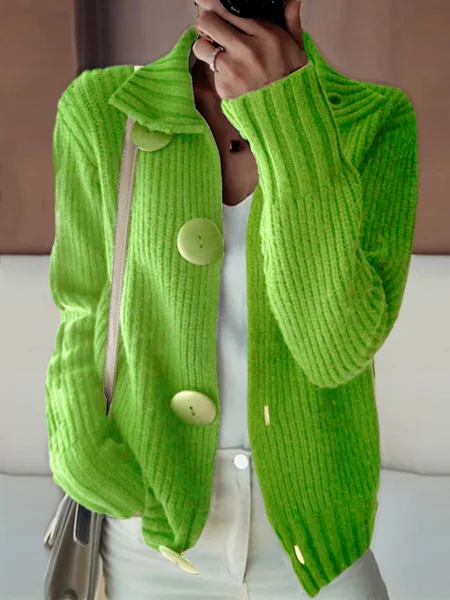 Simple Loose Shawl Collar Plain Cardigan, Sweaters, color:Lightgreen|size:XXL, JustFashionNow
