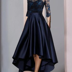 Elegant Lace Plain Boat Neck Dress Wedding Dress, Formal Dresses, color:Dark Blue|size:XXL, JustFashionNow