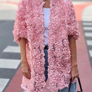Plain Wrap Elegant Loose Kimono, Cardigans, color:Pink|size:XXL, JustFashionNow
