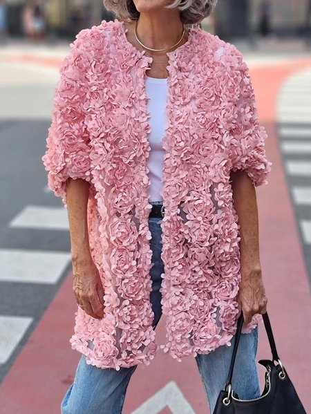 Plain Wrap Elegant Loose Kimono, Cardigans, color:Pink|size:XXL, JustFashionNow