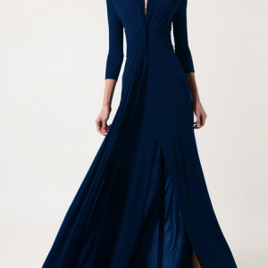 Loose Plain V Neck Elegant Dress, Formal Dresses, color:Blue|size:4XL, JustFashionNow