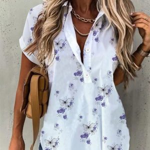 JFN Collar Floral Casual Blouse, Shirts & Blouses, color:White|size:XXL, JustFashionNow