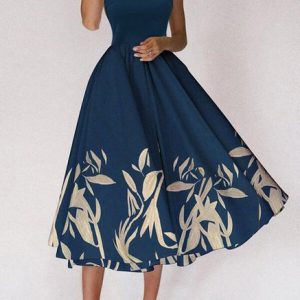 Elegant Regular Fit Cotton-Blend Dress, Dresses, color:Blue|size:XXL, JustFashionNow