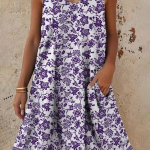 Ethnic Loose Casual Dress, Dresses, color:Purple|size:3XL, JustFashionNow