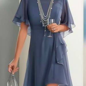 Crew Neck Regular Fit Elegant Dress, Dresses, color:Blue|size:XXL, JustFashionNow